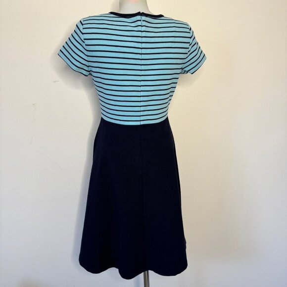 Talbots Dress Aqua Navy Blue Strpied Ribbed Knit A Line Flared Full Zip Sz S - Picture 2 of 15